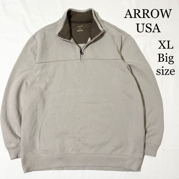 ARROW USA ハーフジップ 無地 スウェット トレーナー XL ベージュ系