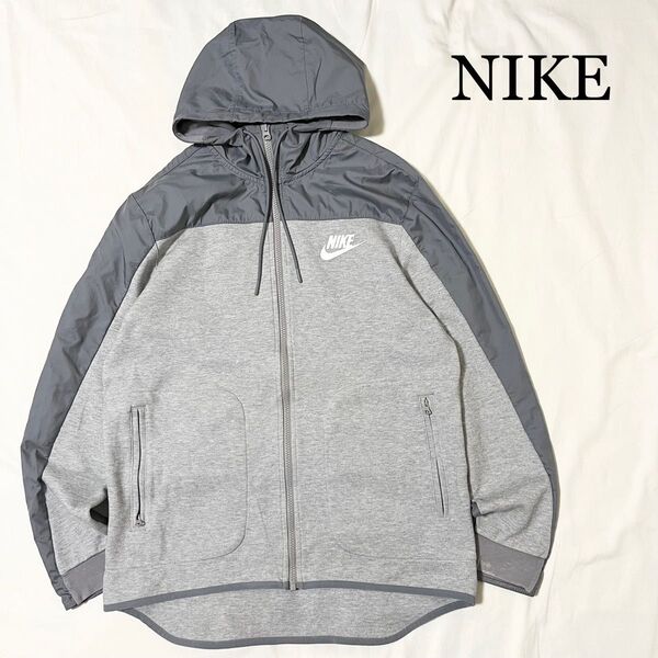 NIKE テックスウェット フルジップパーカー ナイロン切替 シーズナル L