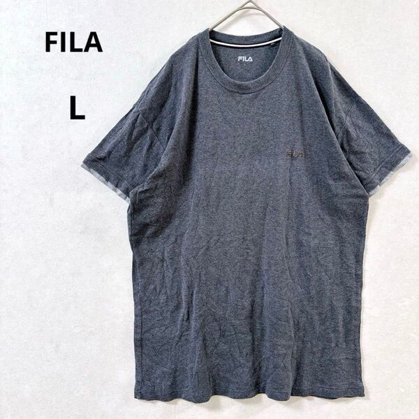 FILA フィラ Tシャツ 半袖カットソー シャツ ロゴ刺繍 シンプル コットン グレー トップス メンズ L シンプル トップス