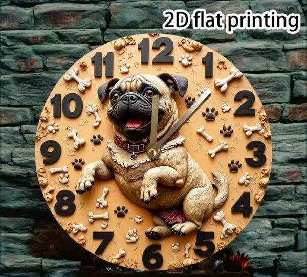 パグ 壁掛け時計 掛け時計 時計 ペット インテリア プレゼント 静音 犬の雑貨