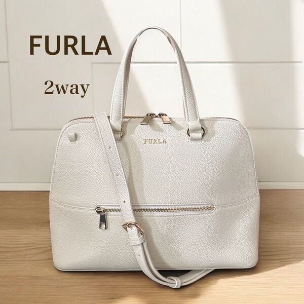 FURLA 2WAY ハンドバッグ ショルダー レザー フルラ ホワイト