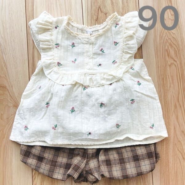 juo チュニック&チェック柄ショートパンツ 90cm 2点セット