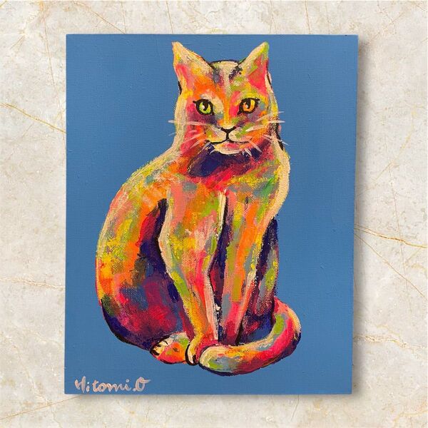 真作 絵画 原画 アート キャンバス 現代アート 動物画 作品証明書付 アートワーク 猫