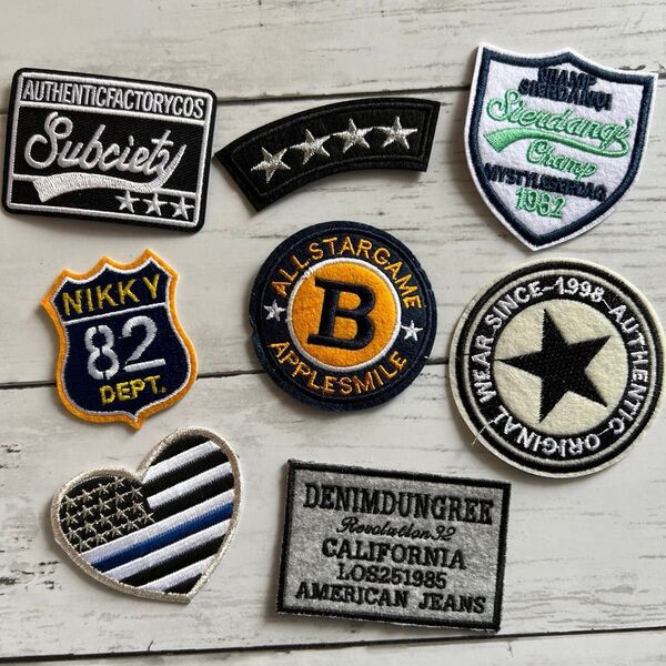1221★ビンテージ風英字ロゴアイロン刺繍ワッペン8枚