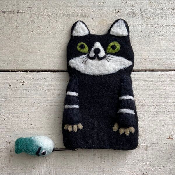 オリジナル 羊毛 フェルト 猫 ねこ ネコ 雑貨 ポーチ ハンドメイド