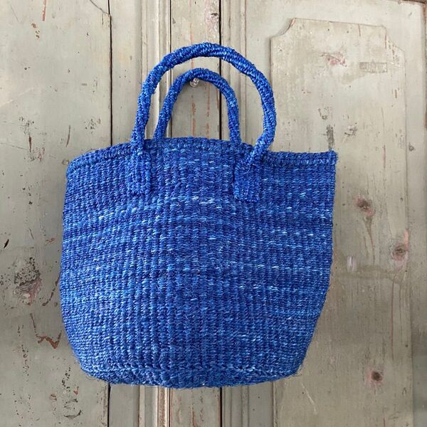 新品!アフリカ ザイザル バッグ カゴバッグ かご ハンドメイド ブルー かごバッグ