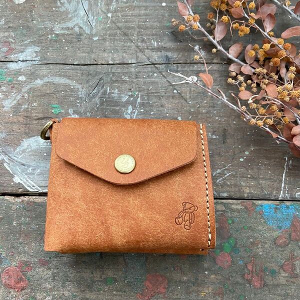 新品!日本製 二つ折り 財布 イタリアンレザー 本革 Dリング付き