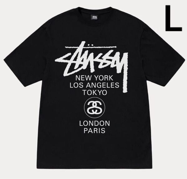 Lサイズ STUSSY WORLD TOUR TEE BLACK ステューシー ワールド ツアー Tシャツ ブラック 黒 25SS