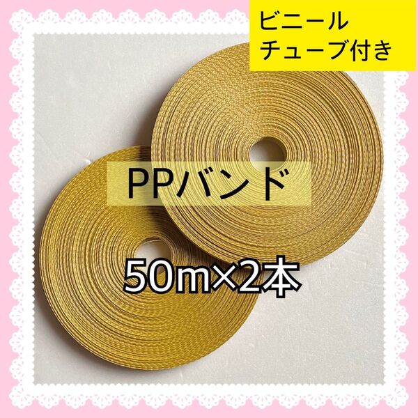 【S487】PPバンド(黄色系) 50m×2本 ビニールチューブ