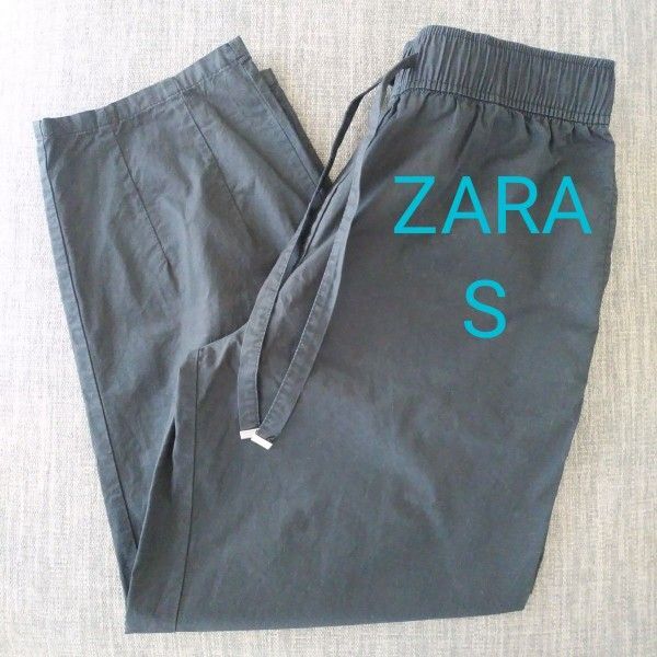 Zara コットン クロップドパンツ ブラック S