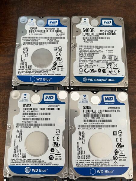 WD WesternDigital Blue ハードディスク SATA HDD 500GBx3 640GBx1 4枚セット 正常