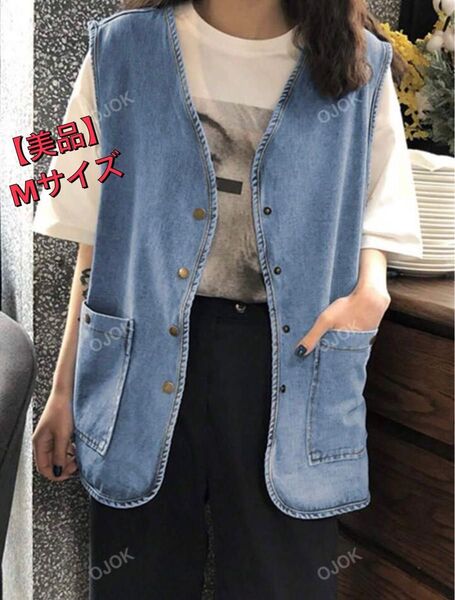 【美品】デニム ノースリーブベスト ブルー Mサイズ