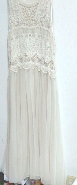 ワンピース レース チュール ベージュ ドレス ロング