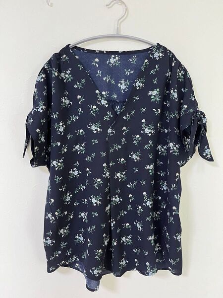 美品 ロペピクニック 小花柄 シフォンブラウス 袖リボン とろみ