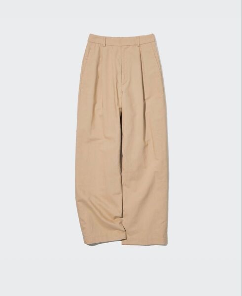Mサイズ UNIQLO リネンブレンドタックワイドパンツ ベージュ 麻