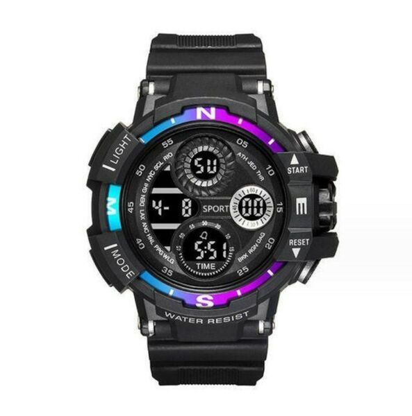 新品 LED デジタル多機能 腕時計 黒/レインボーinz1c31080