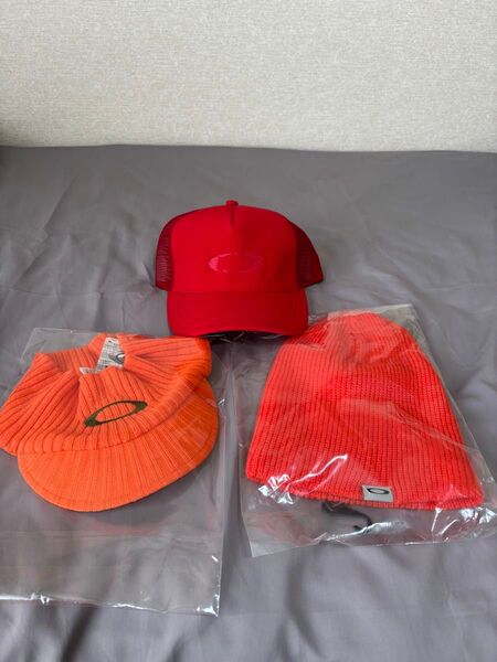 OAKLEY 3個セット キャップ+ビーニー+ニット帽 オレンジ レッド オークリー