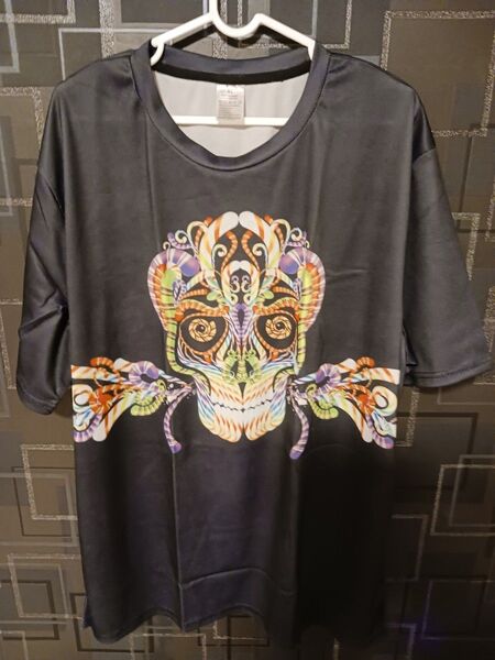 ドクロ柄 半袖Tシャツ XL 黒 ブラック スカル プリント