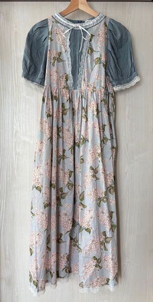 SERAPHIM セラフィム 花柄 半袖 ロングワンピース ブルー レース