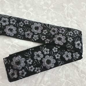 花柄チュールインド刺繍リボン(黒) 2mカット済み