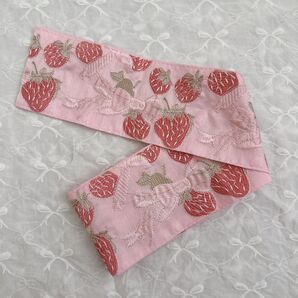 いちごとリボン柄刺繍リボン(ピンク) 1mカット済み