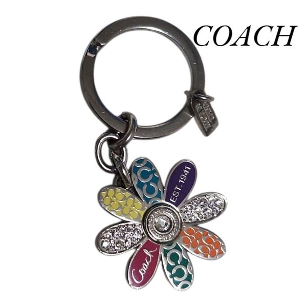 COACH コーチ キーリング キーホルダー 花柄 シルバー