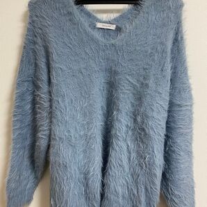 JEANASIS水色 Vネック シャギーニット セーター Fサイズ