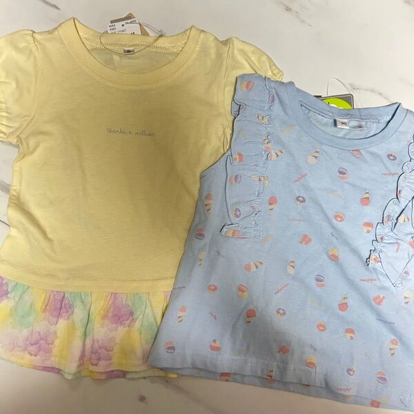 ベビー服 子供服 トップス 2枚セット 90 半袖 夏服 女の子 かわいい フリル ノースリーブ タグ付き 新品 未使用