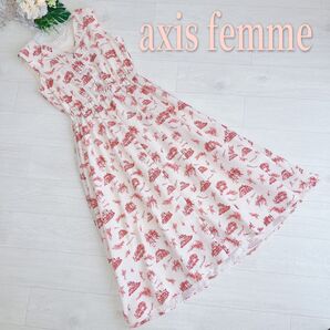 アクシーズファム ノースリーブ フレアワンピース 総柄 ロング ワンピース 夏 ナチュラルガーリー フェミニンaxesfemme