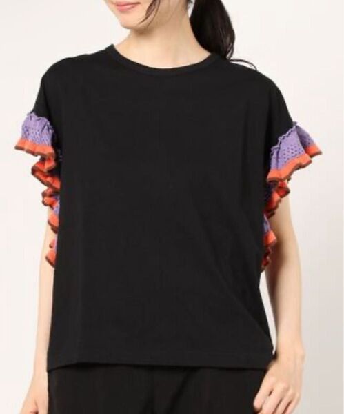 Ray BEAMS レイビームス フリル 半袖カットソー 半袖Tシャツ 黒