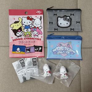 サンリオ キャラクターズ フラットポーチ キティ シナモン シナモロール ダイソー ぬいぐるみといっしょフィギュア ポチャッコ