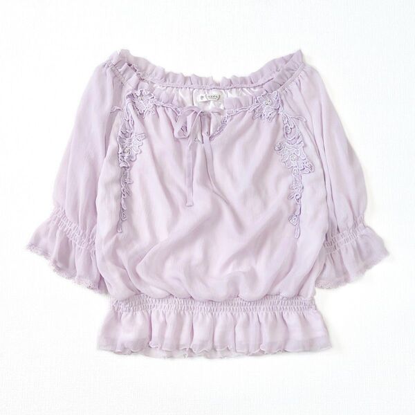 アクシーズファム 楊柳シフォンブラウス リボン レース プルオーバー M axes femme