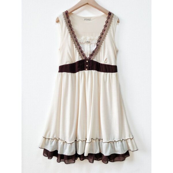 アクシーズファム ノースリーブ ワンピース レース ビジュー M バックリボン axes femme