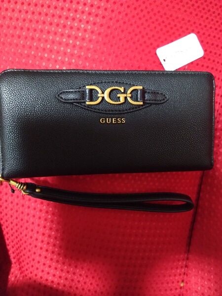 新品】Guess ホースビット ウォレット 長財布 ゲス GUESS ブラック バッグファスナー 収納性 ゴールド ブラック 黒