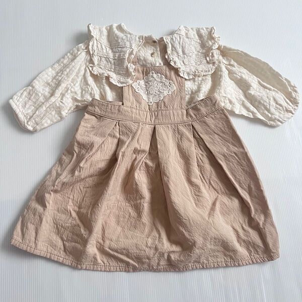 anggo セーラー襟ブラウス レースポイントジャンパースカート XS 韓国子供服 2着セット