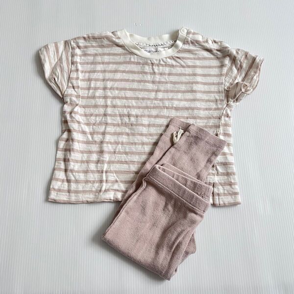 mamaraku ボーダーTシャツ レギンス 2着セット 刺繍 バースデイ しまむら