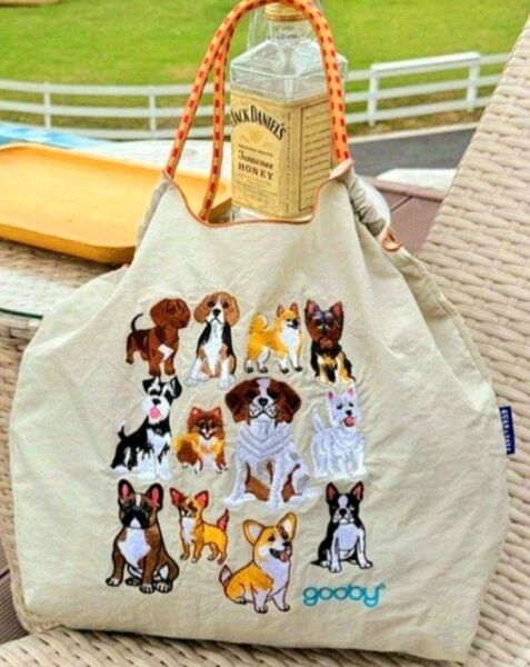 ボールアンドチェーン 刺繍トートバッグ エコバッグ 犬柄 ドッグ ベージュ おしゃれ