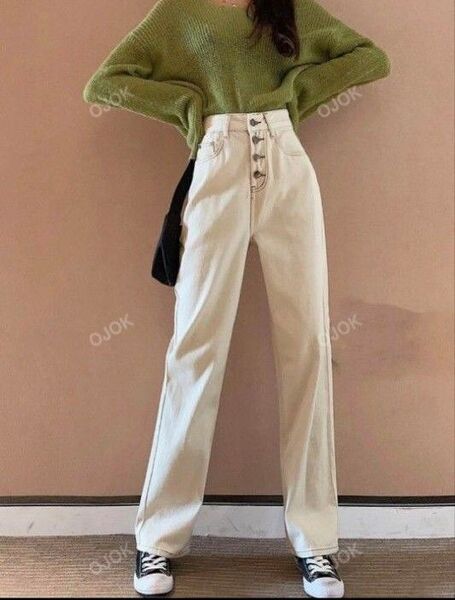 SHEIN ストレートレッグジーンズ コントラストステッチ Mサイズ