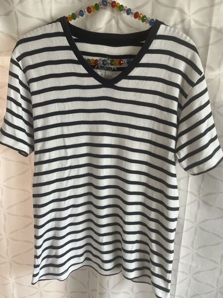 美品J.FERRY Tシャツ 半袖 ボーダーストライプ Vネック サイズLメンズ