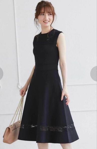 toccoclosetluxe フラワーレース切替ニットノースリーブワンピース