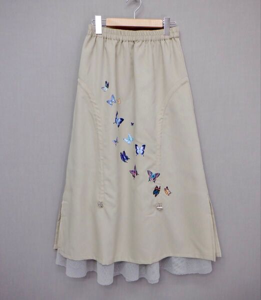 蝶柄プリント メッシュ切替スカート