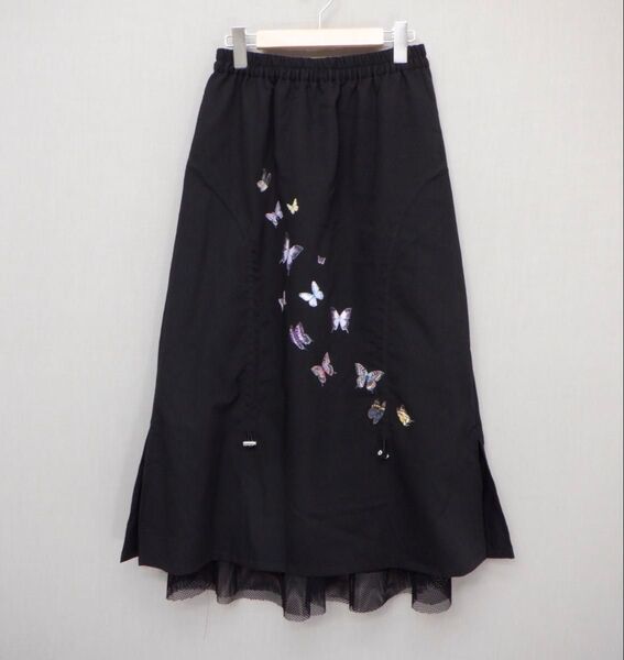 蝶柄プリント メッシュ切替スカート