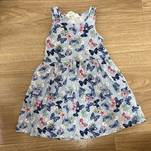 ワンピース ノースリーブ 女児 エイチアンドエム 蝶々柄 青系 夏服 子供服 女の子服
