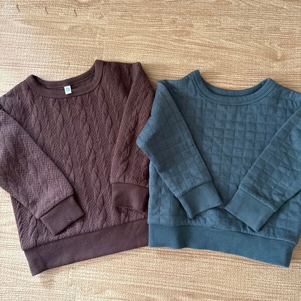 セーター トレーナー 長袖 トップス 子供服 キッズ服 ブラウン90・グリーン80 セット売り 男女兼用 子供服