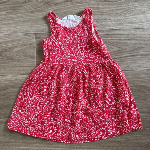 ワンピース 女児 ノースリーブ 女の子 キッズ 子供服 キャミワンピース ロングワンピース レッド系 バンダナ柄 早い者勝ち★
