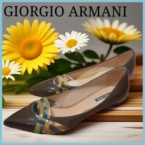 ジョルジオアルマーニ GIORGIO ARMANI パンプス ヒール ブラック ポインテッドトゥ ブラック