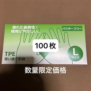 TPE手袋 使い捨て手袋 手袋 TPE 掃除用品 パウダーフリー 100枚 1箱 L エル Lサイズ ※入れ替えて発送