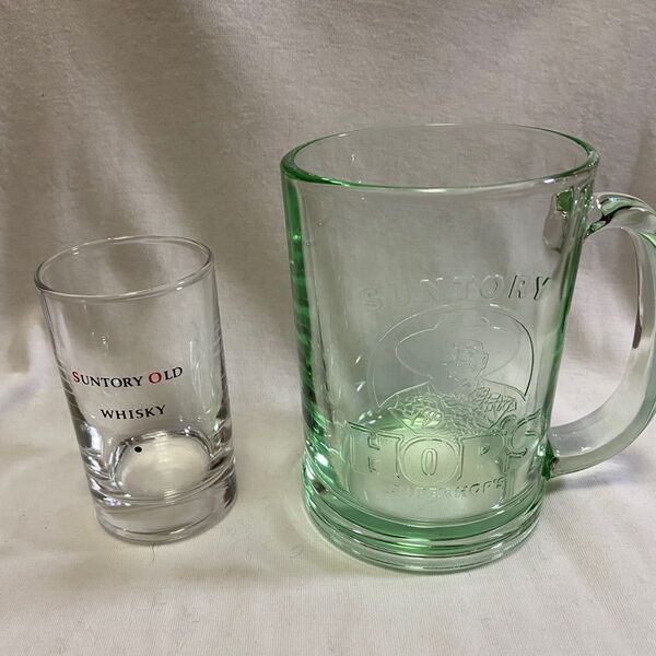 SUNTORY SUPER HOPS ビールジョッキ&SUNTORY OLD WHISKY ミニグラス セット レトロ