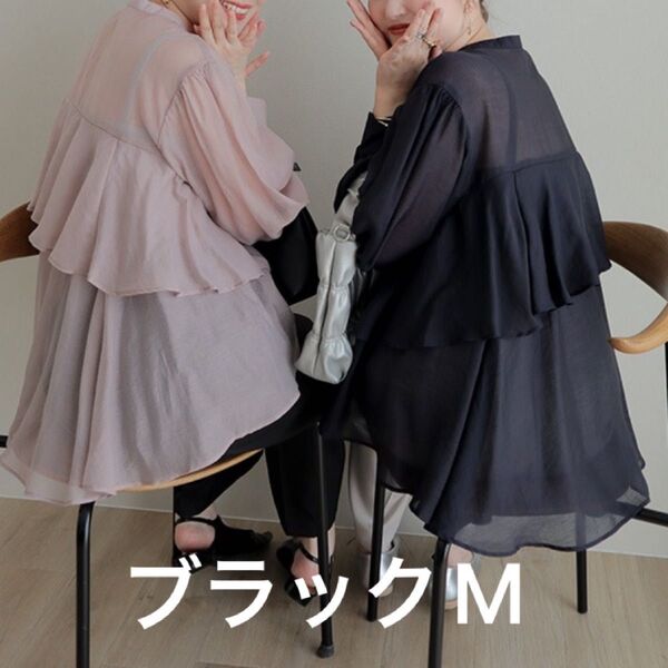 しまむら*シアーシャツ・ブラウスM ブラック(TERA×omiコラボ)
