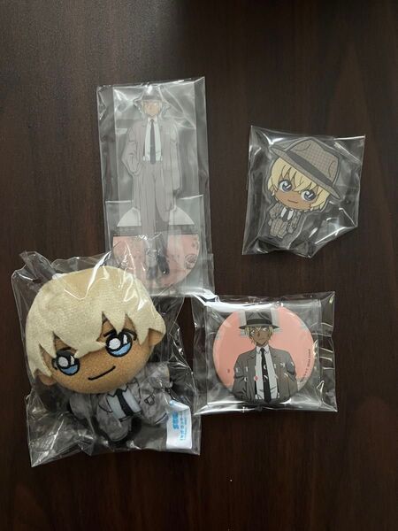 名探偵コナン SEGAラッキーくじ ぬいぐるみマスコット 缶バッジ アクリルスタンド アクリルブロック 4点セット 安室透